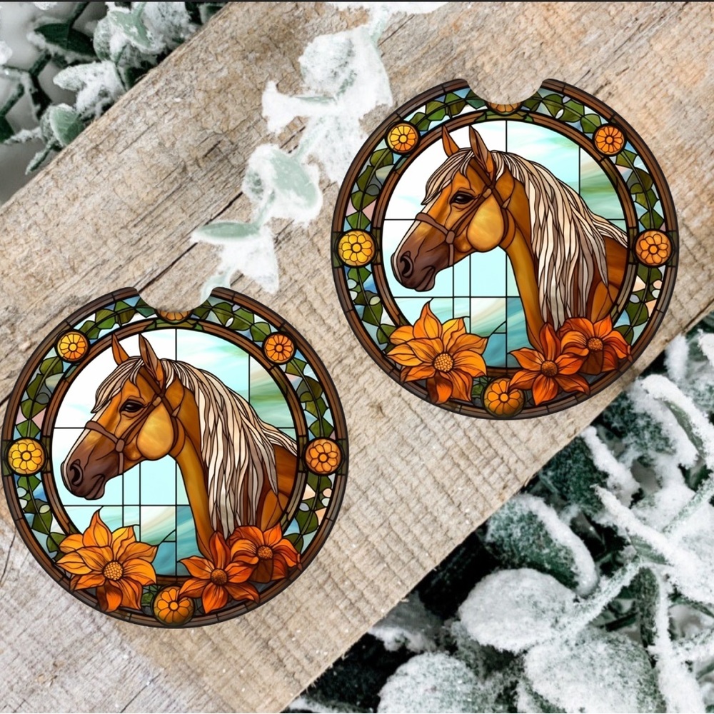 Handmade Horse Car Coasters | New Set Of Two Horse Car Coasters